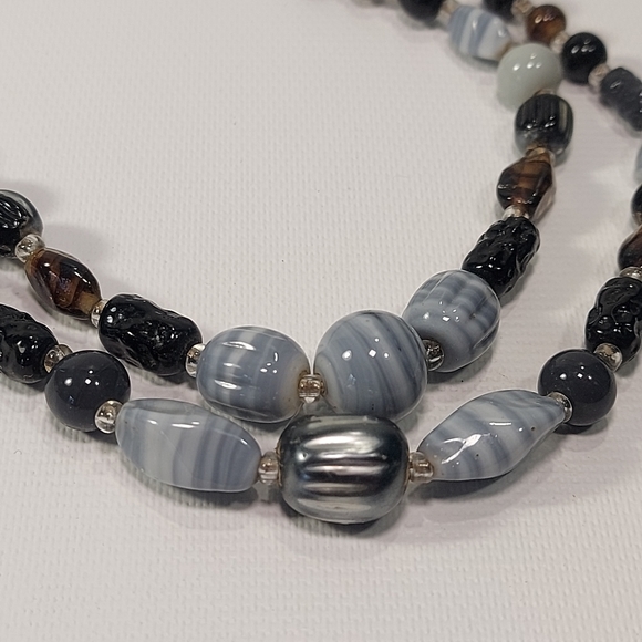 Vintage Double Strand Agate stone Obsidian Quartz - Picture 4 of 9